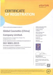 Global Cosmetics Company Certification ISO9001 1 212x300 - Quality Management System